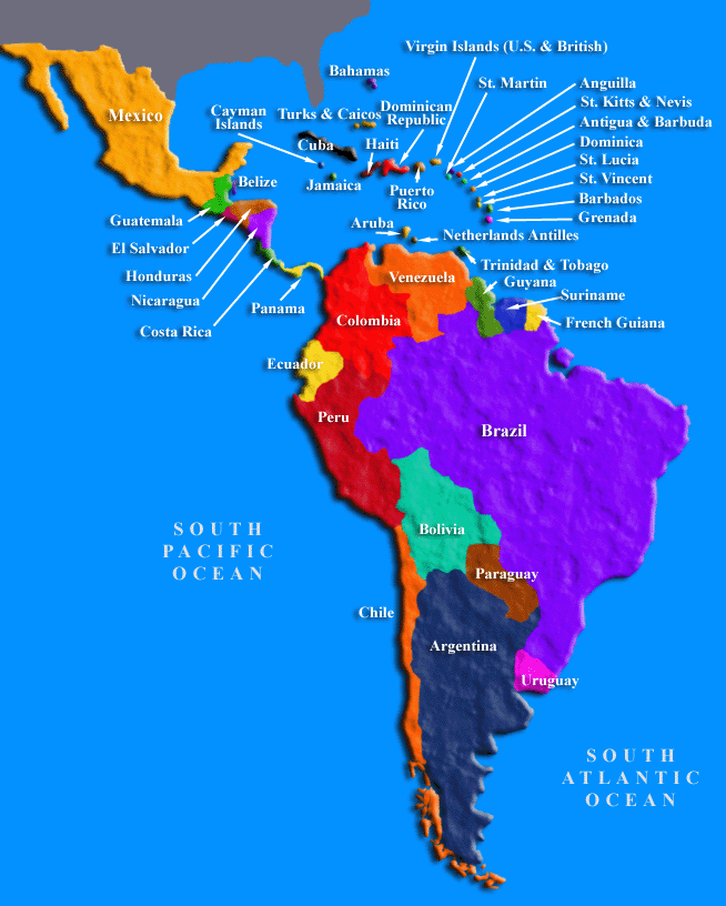 Physical Map Of Latin America And The Caribbean 39